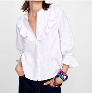 Zara Ruffle White Cotton Top